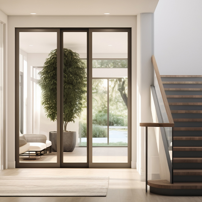 Modern home interior with sliding doors